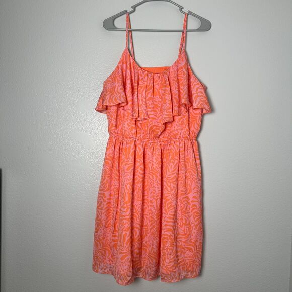 LILLY PULITZER‎ Size XL/TG Mini Women's Dress Coral Orange Pink Flounce Ruff - Picture 1 of 9